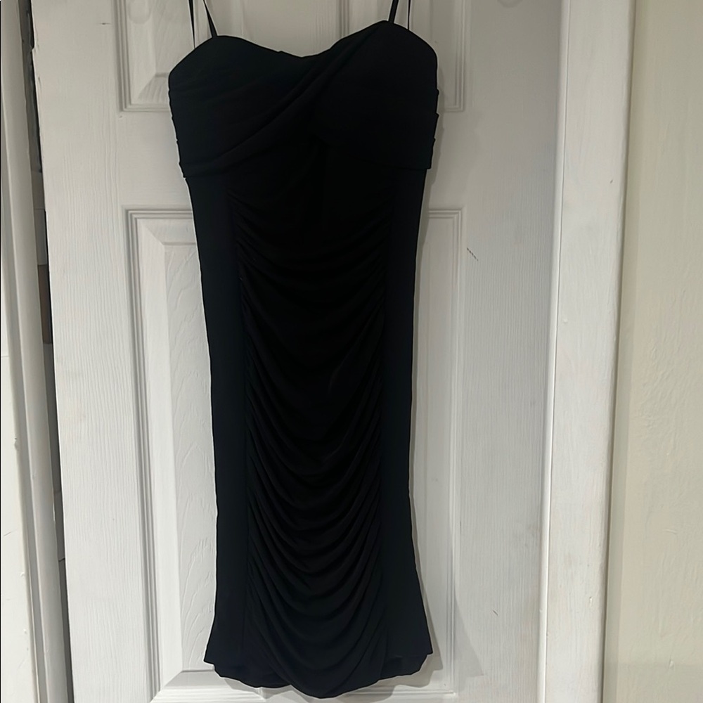 Black strapless rouched Black Cocktail Dress